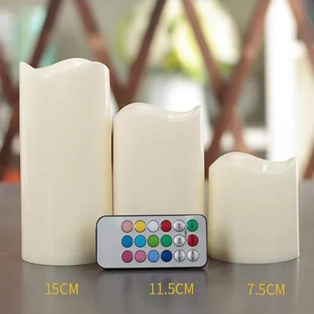 LED Candles - 3 pcs. - 7.5/11.5/15 cm - with remote control - with color change