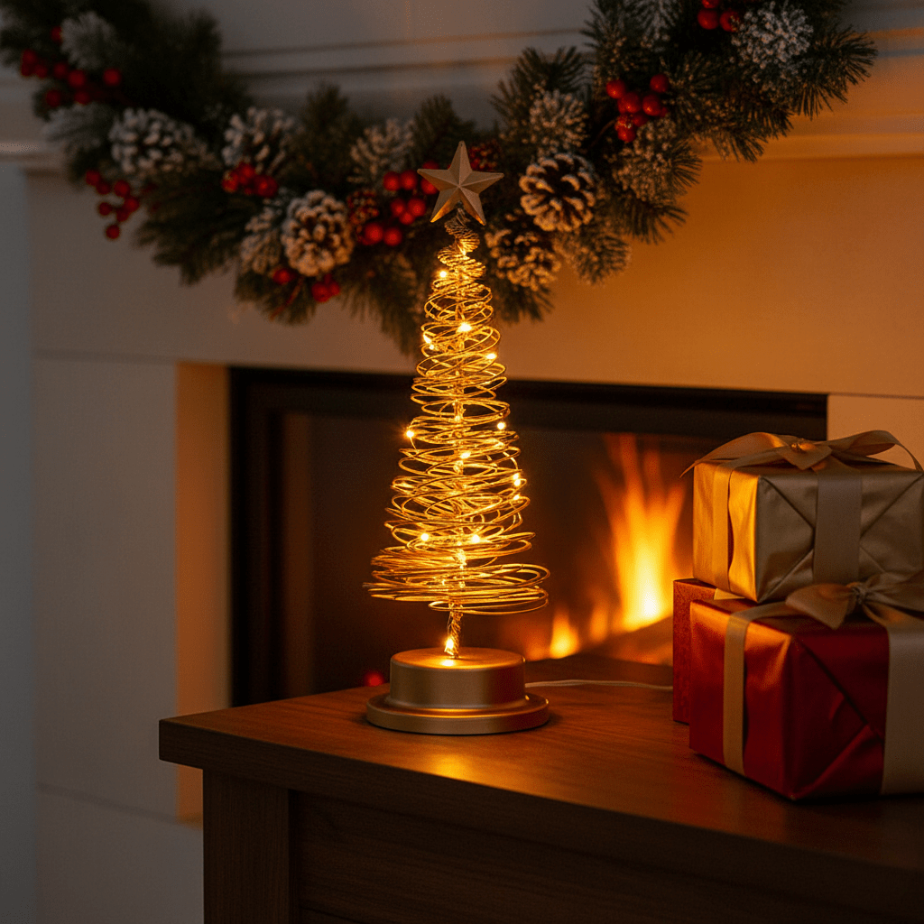 LED Christmas Tree with Spiral Design and Star Accent