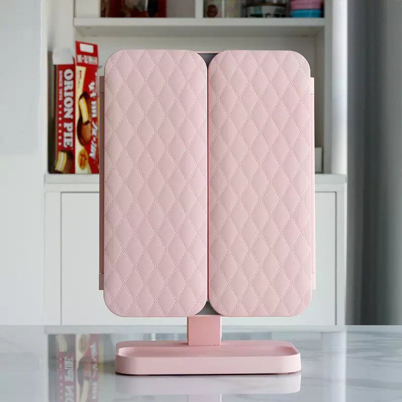 LED Makeup Mirror with 3-Color Lighting – Foldable Vanity Mirror with Light and 2X/3X Magnification, White or Pink