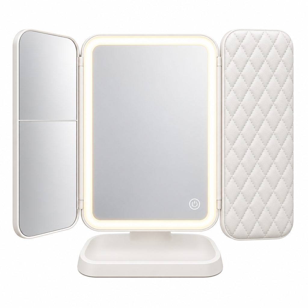 LED Makeup Mirror with 3-Color Lighting – Foldable Vanity Mirror with Light and 2X/3X Magnification, White or Pink