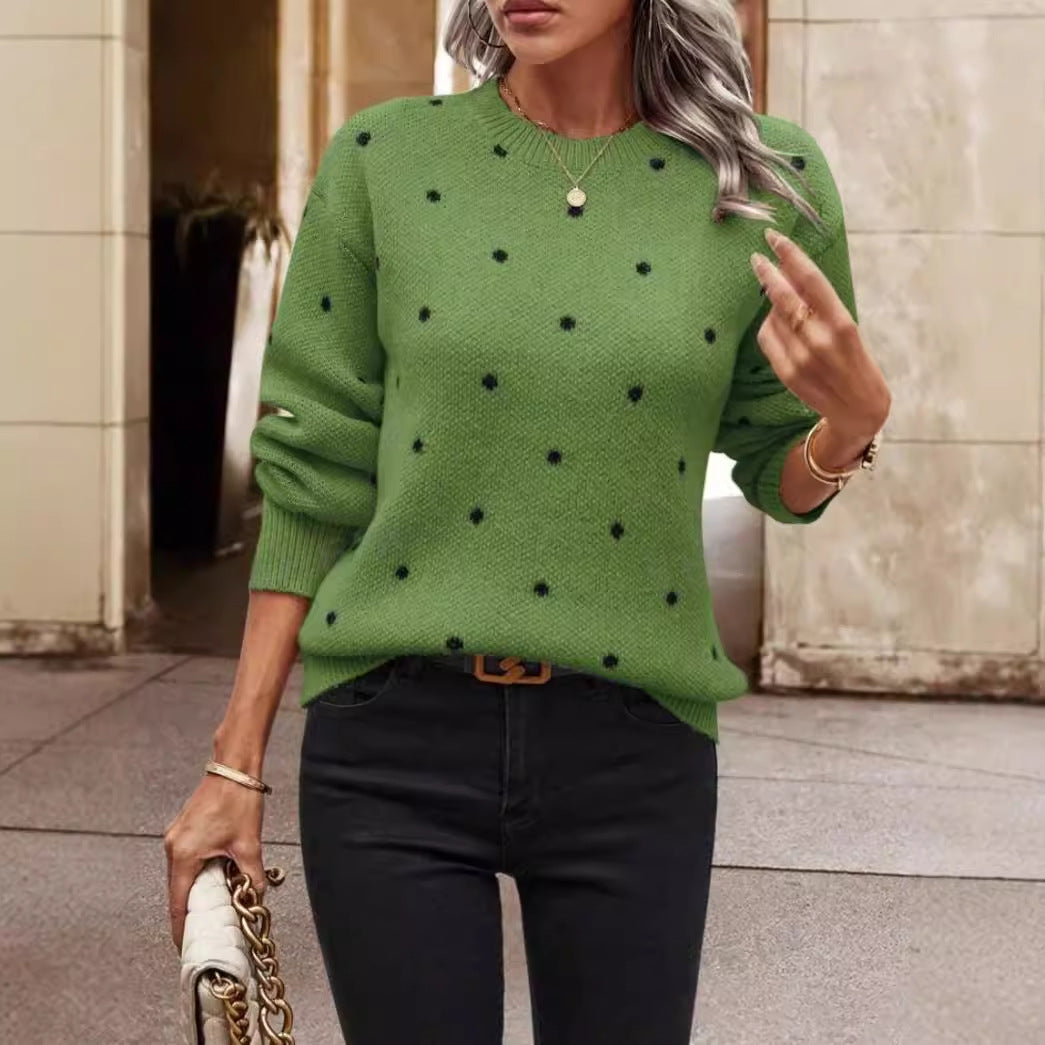 Image of Lena | Women's Long Sleeve Polka Dot Pullover Sweater