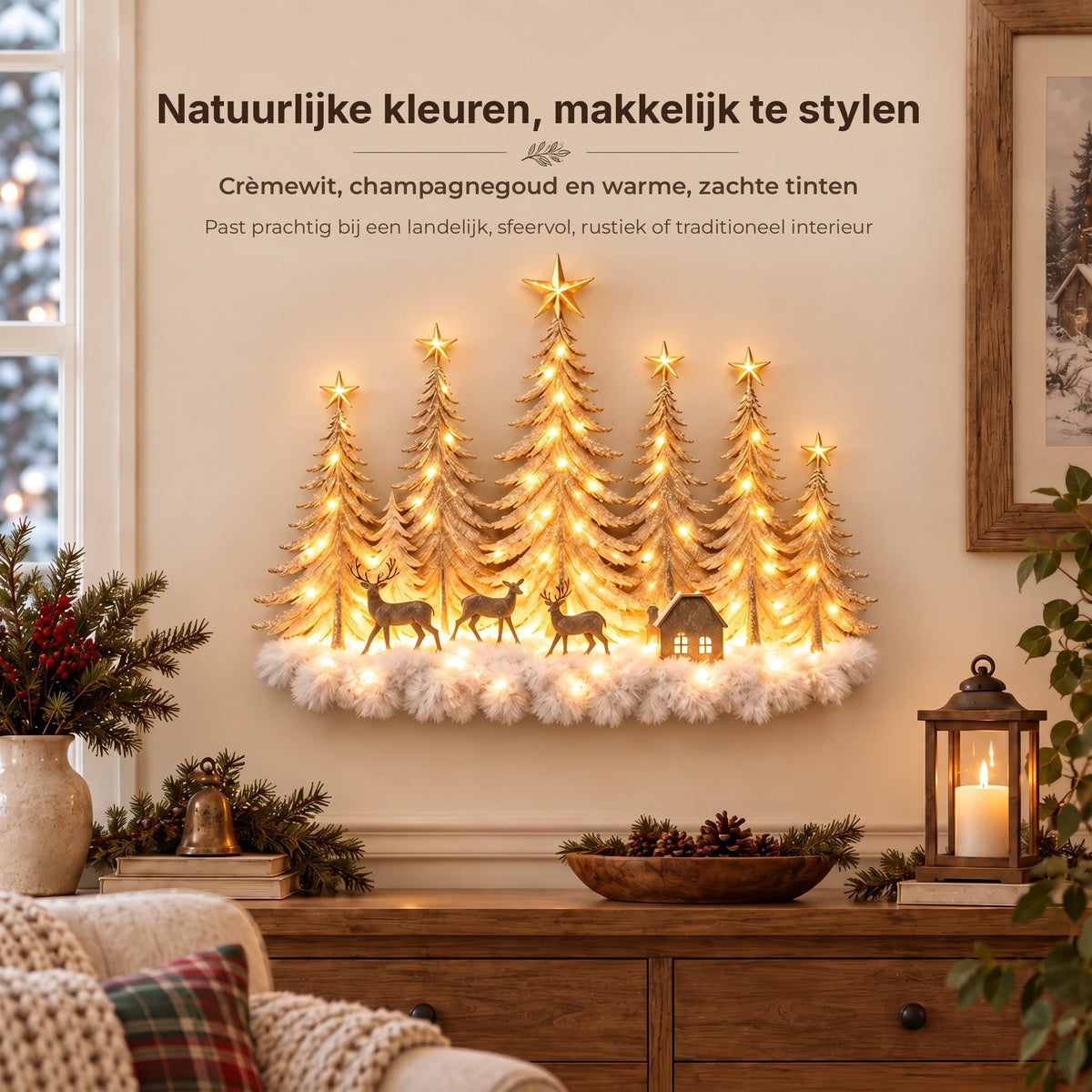 Lighted Winter Forest Wall Decor - 3D Christmas Landscape with Deer and Warm LED Light