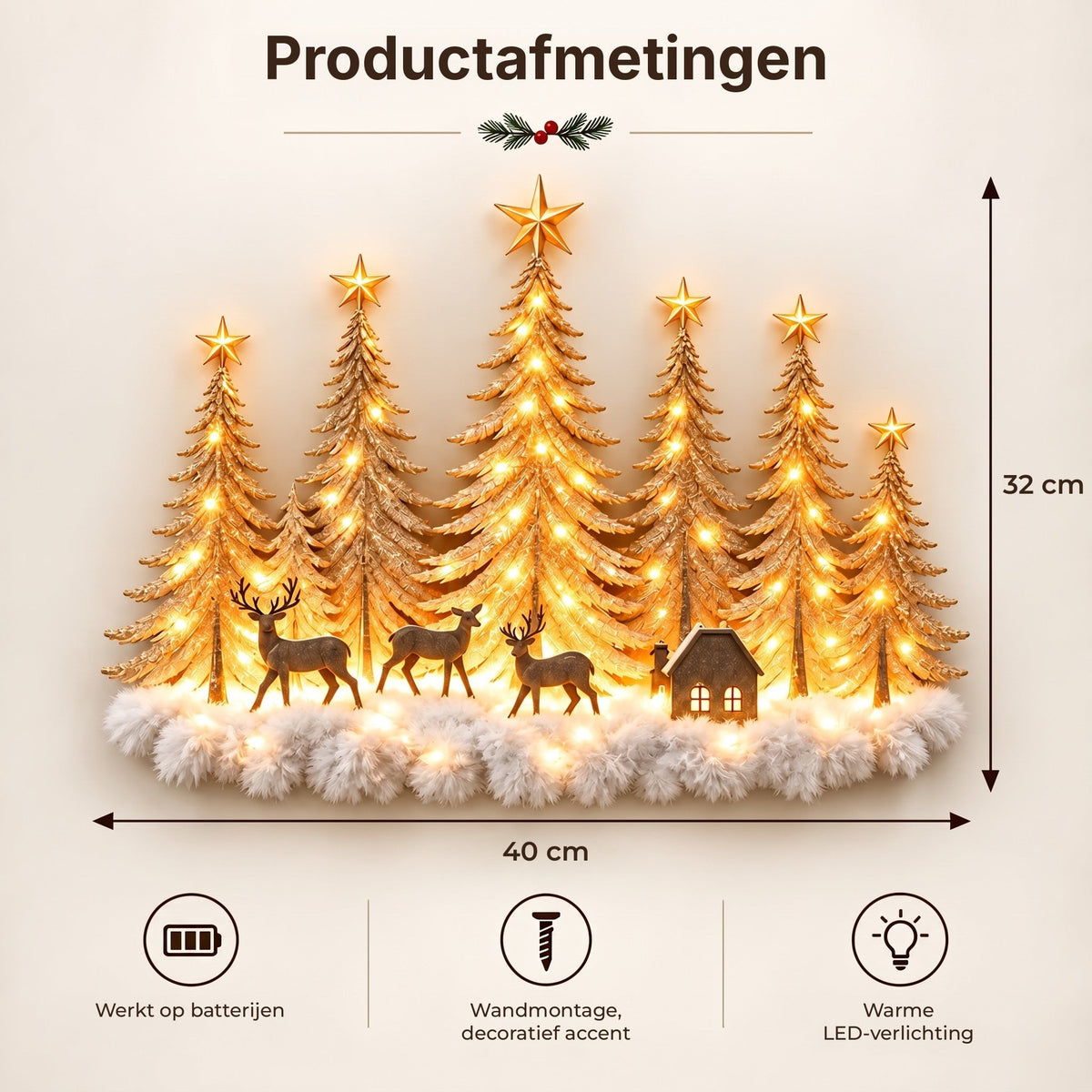 Lighted Winter Forest Wall Decor - 3D Christmas Landscape with Deer and Warm LED Light