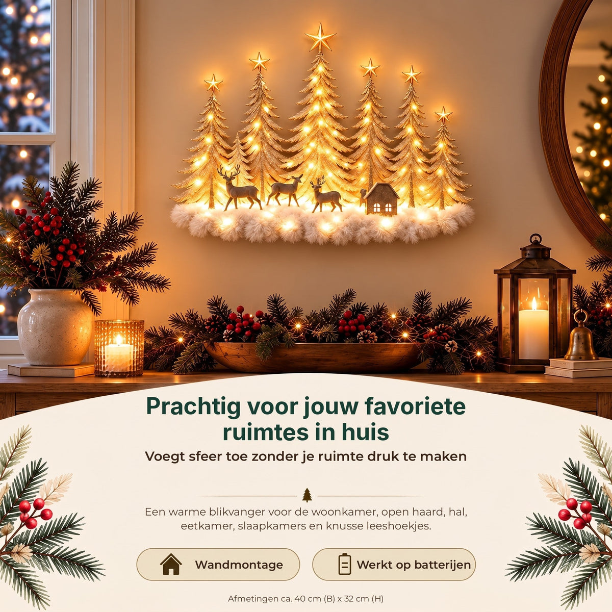 Lighted Winter Forest Wall Decor - 3D Christmas Landscape with Deer and Warm LED Light