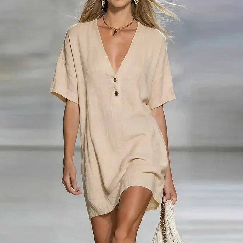 Liora V Neck Linen Shirt Dress