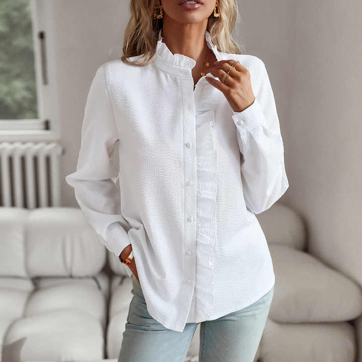 Image of Lisa | Women's Ruffle Button-Down Long Sleeve Shirt