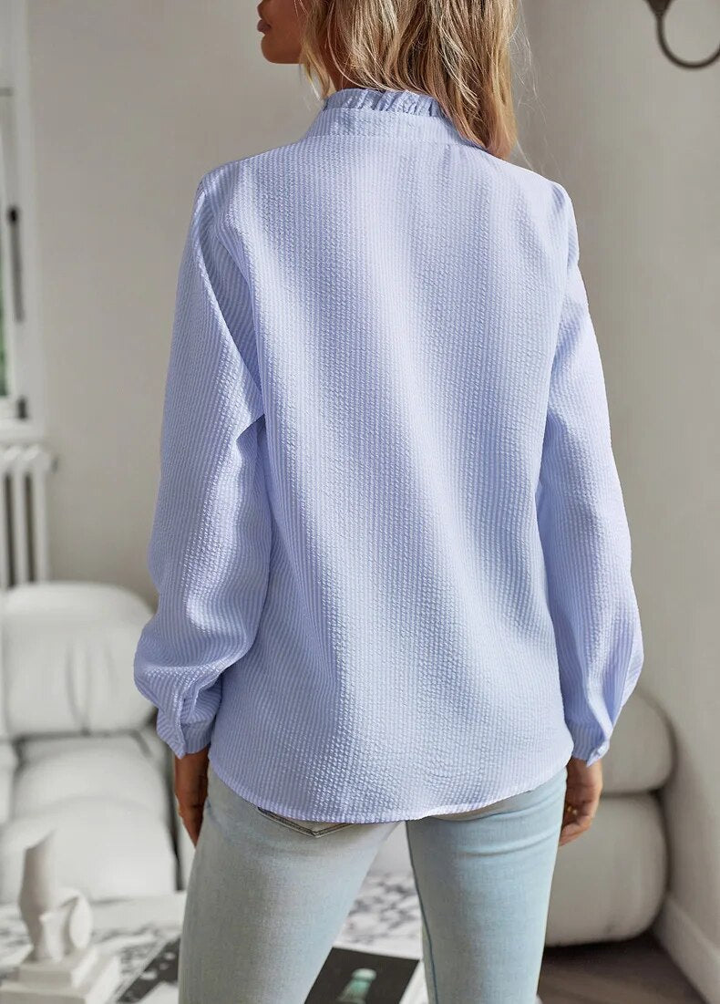 Image of Lisa | Women's Ruffle Button-Down Long Sleeve Shirt
