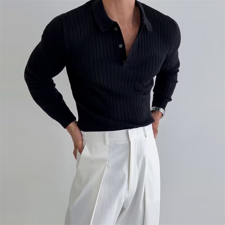 Image of Logan | Men's Slim-Fit Long Sleeve Polo Shirt
