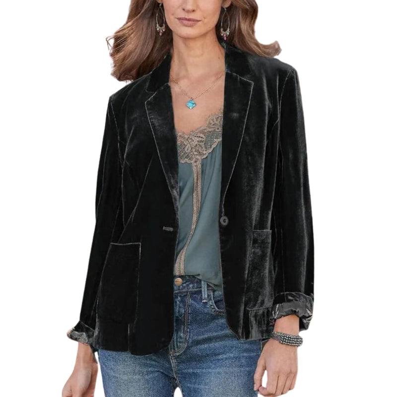 Long-Sleeve Lapel Collar Jacket with Pockets