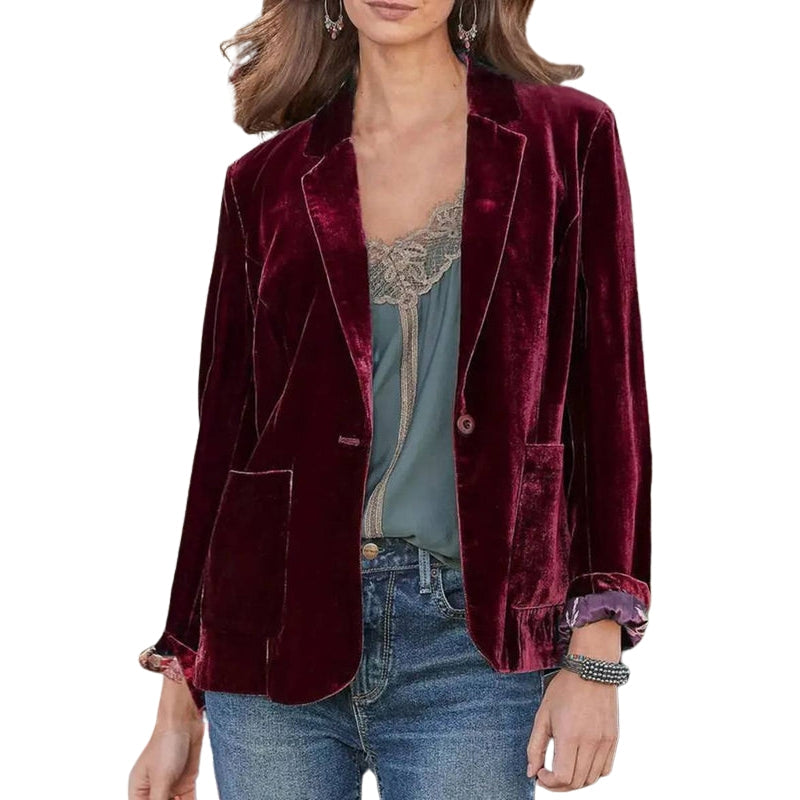 Long-Sleeve Lapel Collar Jacket with Pockets