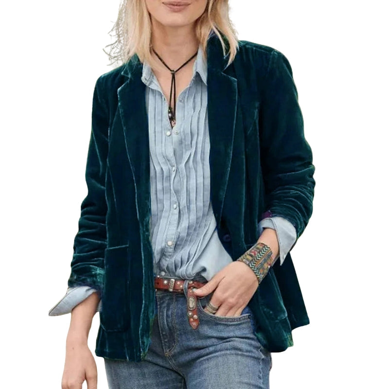 Long-Sleeve Lapel Collar Jacket with Pockets