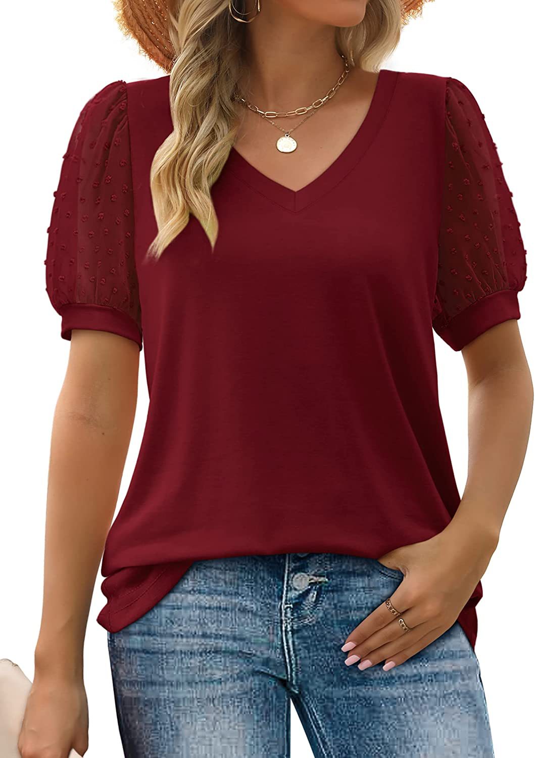 Image of Lori | Women's Puff Sleeve V-Neck Top