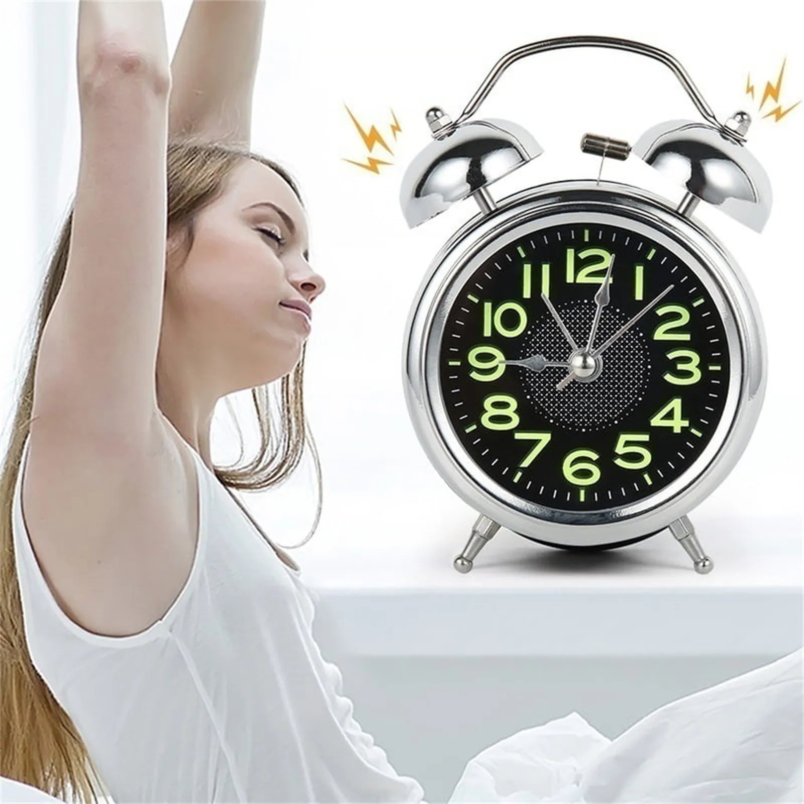 Loud Retro Electronic Alarm Clock with Silent Mechanism, Battery Operated and Dual Bell – Ideal for Heavy Sleepers