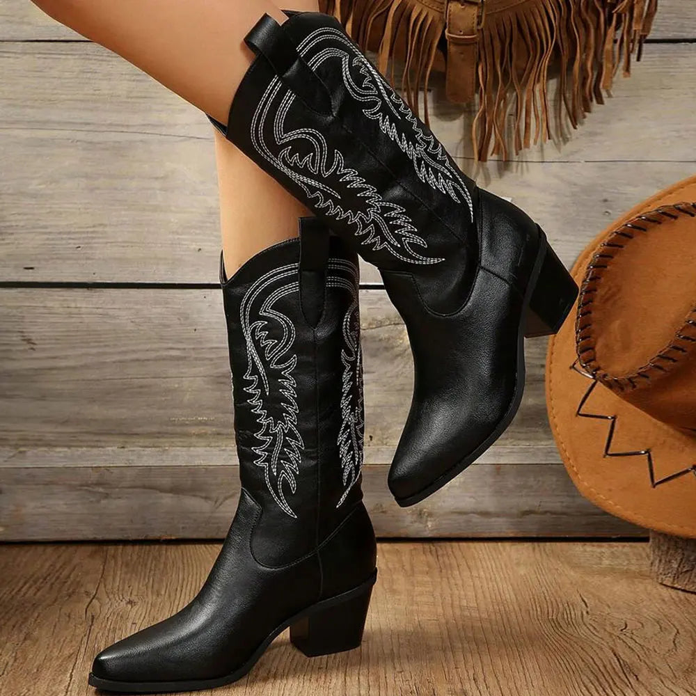 Image of Lucia | Women's Embroidered Mid-Calf Cowboy Boots