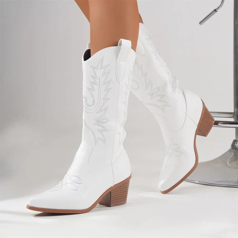 Image of Lucia | Women's Embroidered Mid-Calf Cowboy Boots
