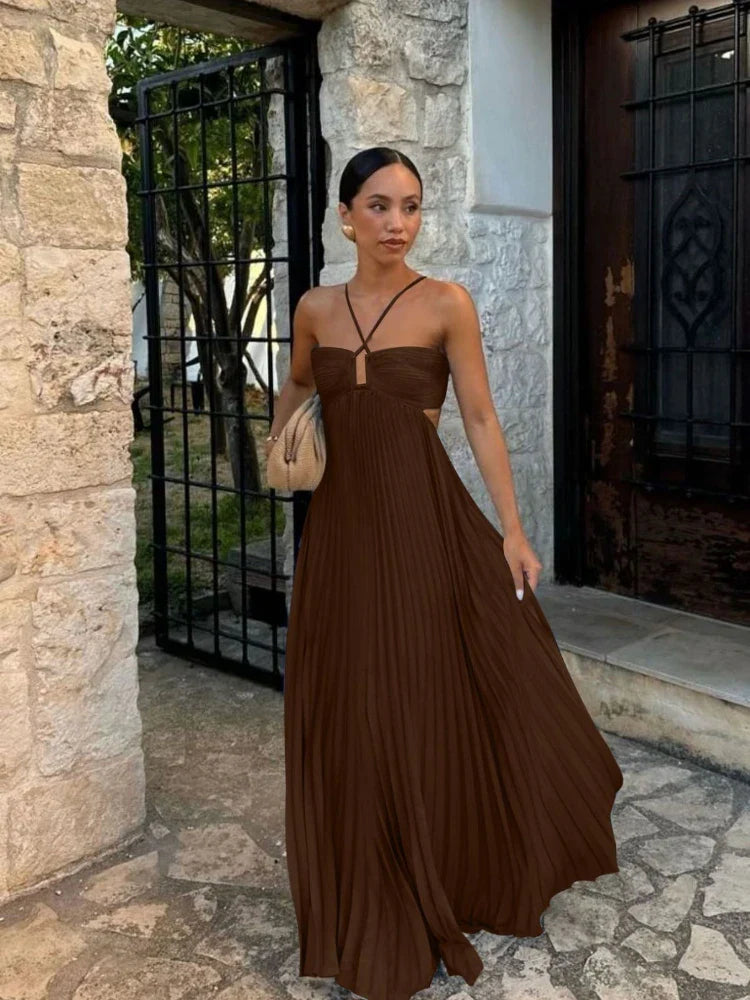 Image of Lucille | Women's Pleated Backless Maxi Dress