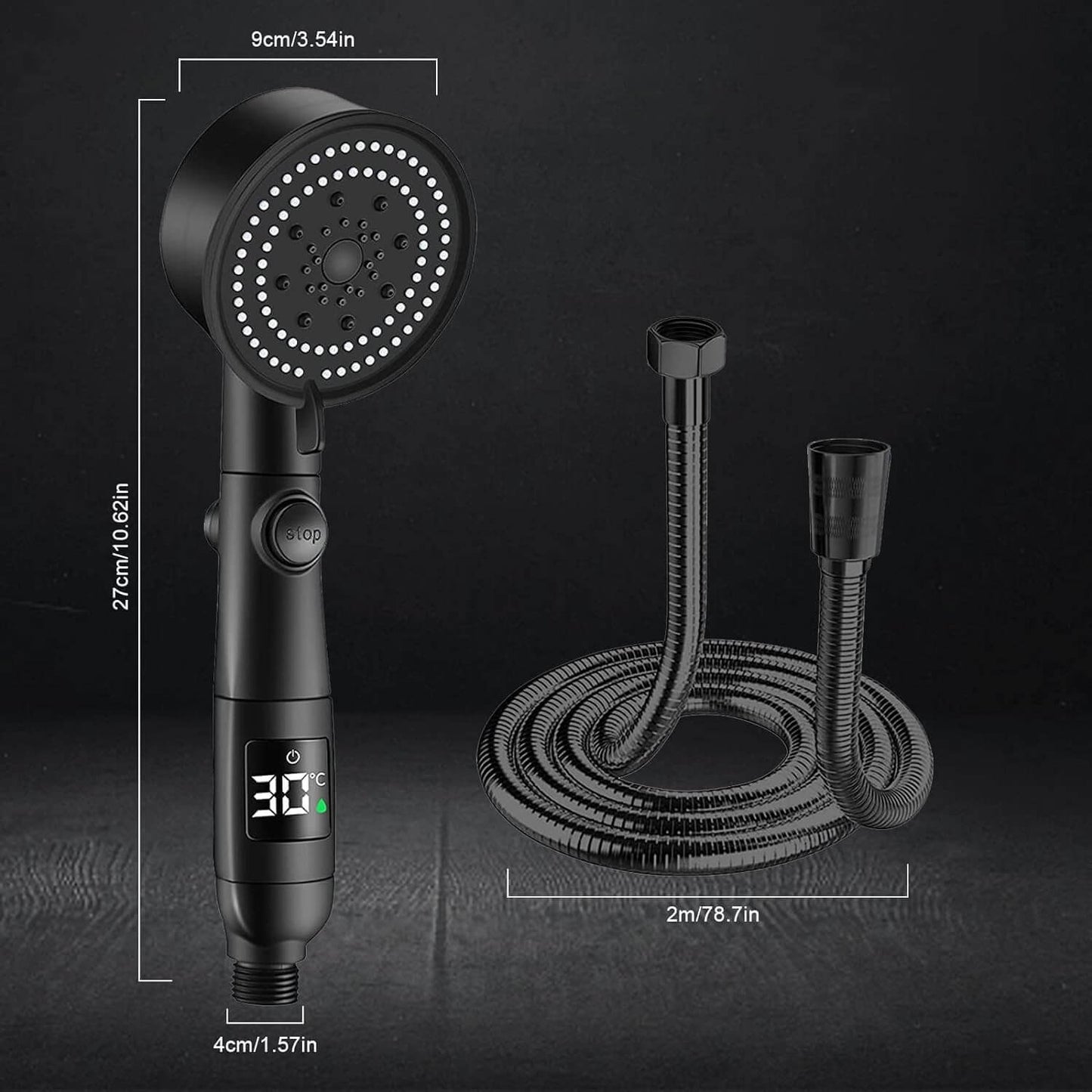 LuxShower® 5 Settings High-Pressure Shower with Intelligent LED Temperature Display