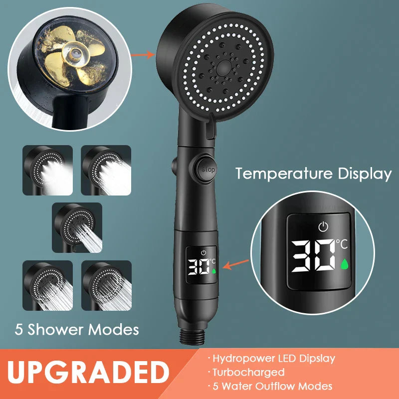 LuxShower® 5 Settings High-Pressure Shower with Intelligent LED Temperature Display