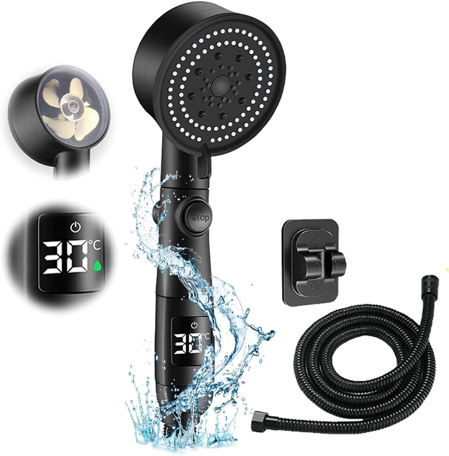 LuxShower® 5 Settings High-Pressure Shower with Intelligent LED Temperature Display