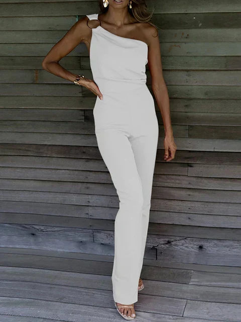 Image of Mae | Women's One-Shoulder Wide Leg Jumpsuit