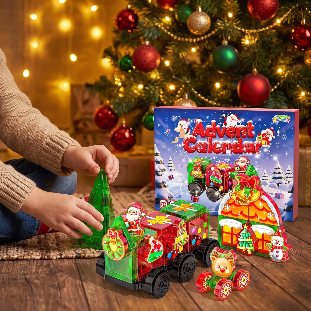 Christmas Train Magnetic Tiles Advent Calendar, 45-Piece Set for Kids
