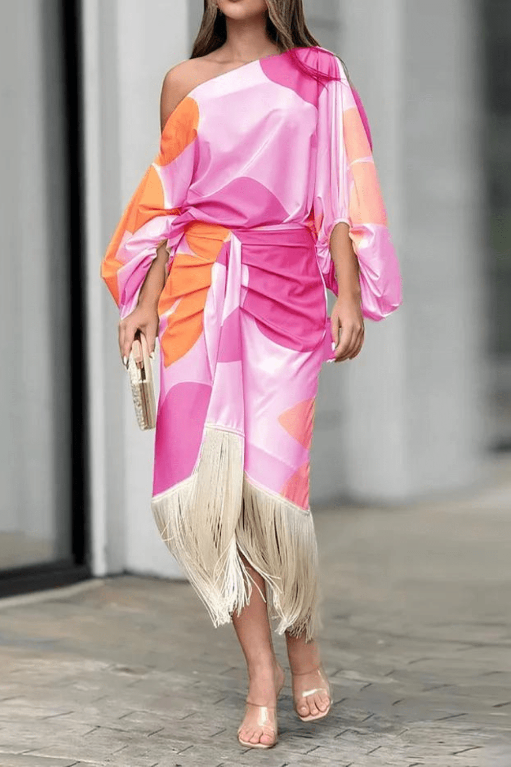 Image of Maisie | Women's One-Shoulder Wrap Midi Dress