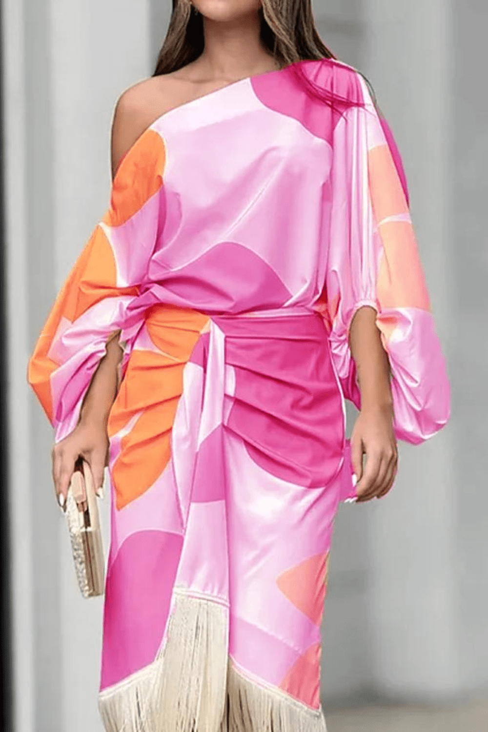 Image of Maisie | Women's One-Shoulder Wrap Midi Dress