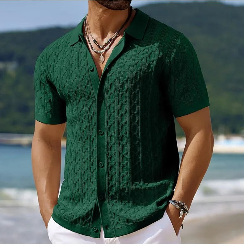Image of Marco | Men's Button-Down Textured Polo Shirt