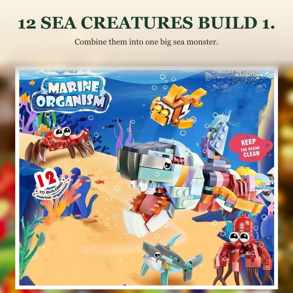 Ocean Animal Brick Advent Calendar for Kids, 24 Builds plus Big Sea Creature