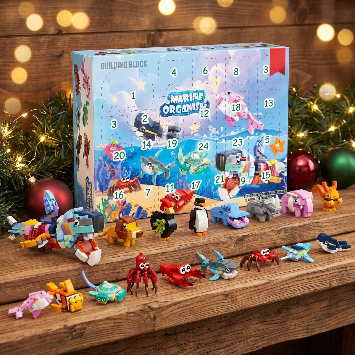 Ocean Animal Brick Advent Calendar for Kids, 24 Builds plus Big Sea Creature