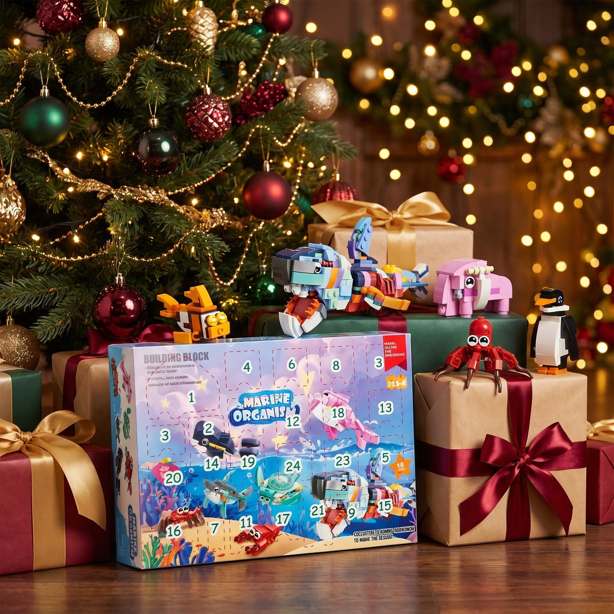 Ocean Animal Brick Advent Calendar for Kids, 24 Builds plus Big Sea Creature