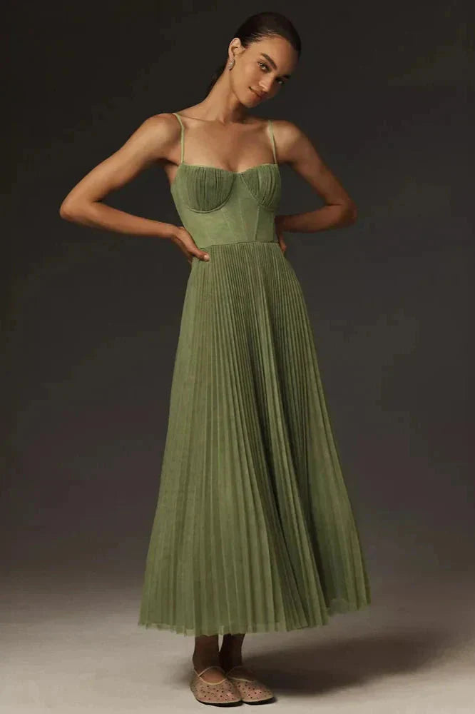 Image of Marjorie | Women's Spaghetti Strap Pleated Midi Dress