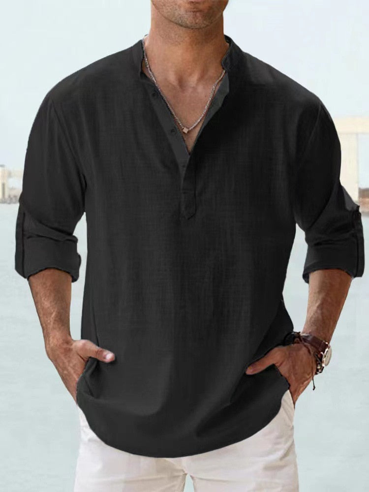 Image of Matthew | Men's Long Sleeve Henley Casual Shirt