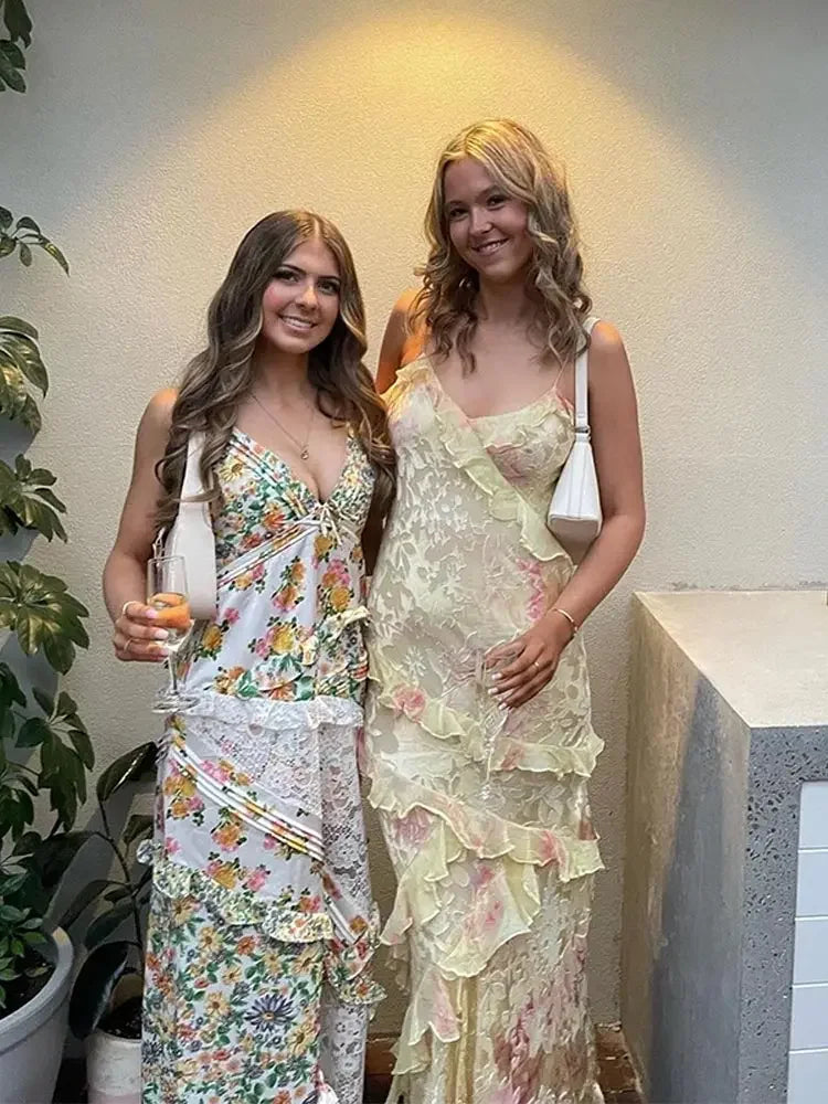 Image of Maureen | Women's Ruffle Spaghetti Strap Maxi Dress