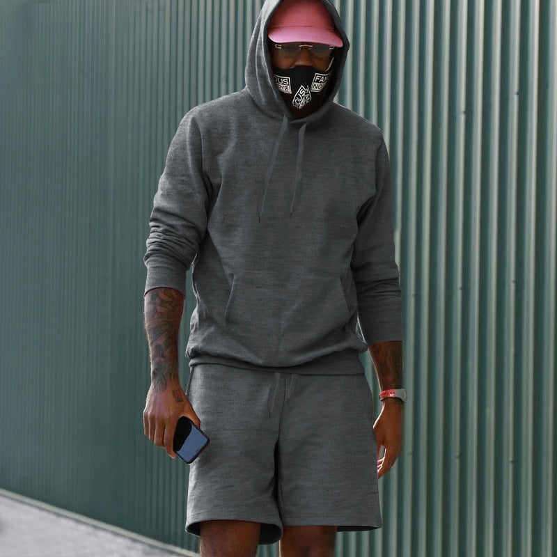 Men's 2-Piece French Terry Loungewear Set Hoodie and Sweat Shorts with Kangaroo Pocket and Drawstring
