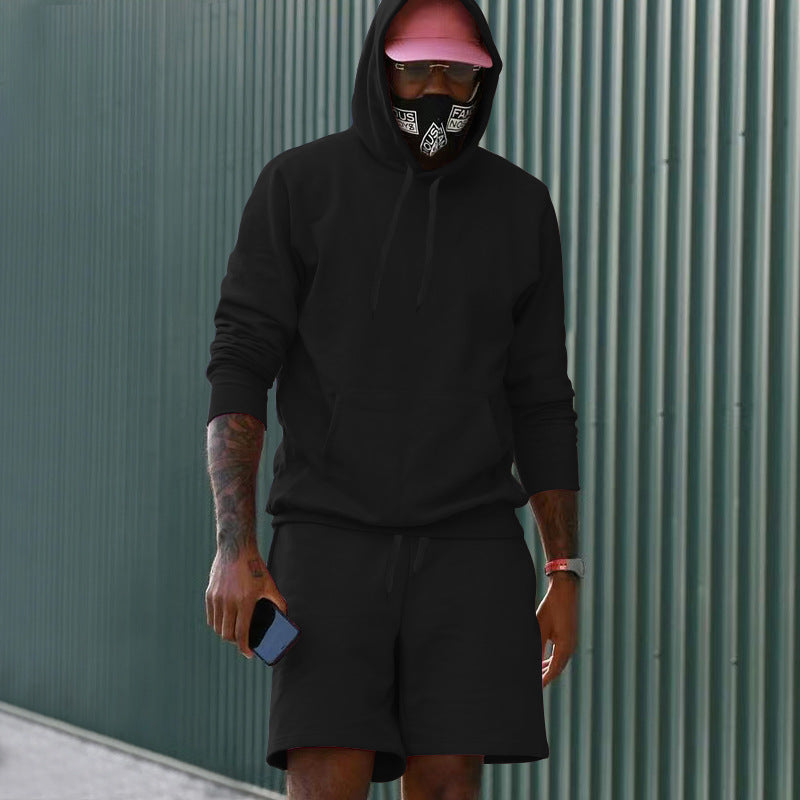 Men's 2-Piece French Terry Loungewear Set Hoodie and Sweat Shorts with Kangaroo Pocket and Drawstring