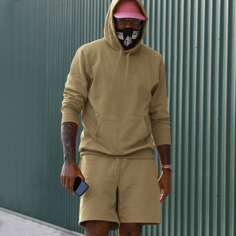 Men's 2-Piece French Terry Loungewear Set Hoodie and Sweat Shorts with Kangaroo Pocket and Drawstring