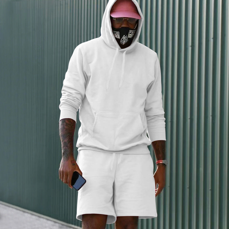 Men's 2-Piece French Terry Loungewear Set Hoodie and Sweat Shorts with Kangaroo Pocket and Drawstring