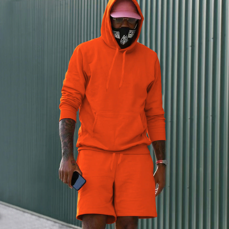Men's 2-Piece French Terry Loungewear Set Hoodie and Sweat Shorts with Kangaroo Pocket and Drawstring