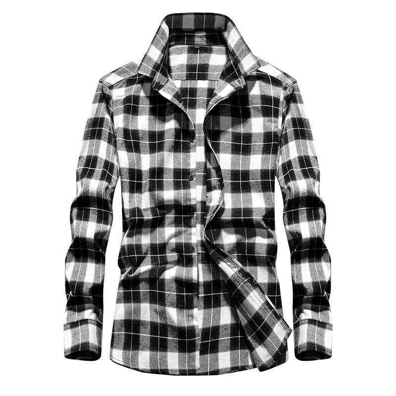 Men's Checked Flannel Shirt with Kent Collar and Full Button Placket