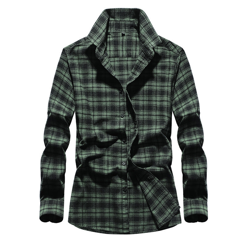 Men's Checked Flannel Shirt with Kent Collar and Full Button Placket