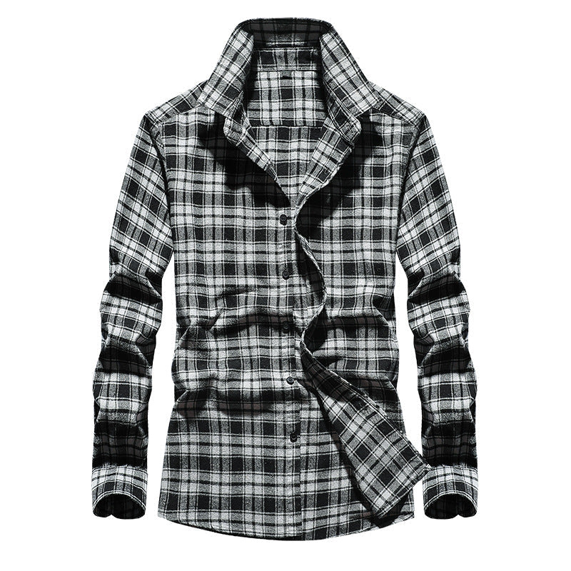 Men's Checked Flannel Shirt with Kent Collar and Full Button Placket