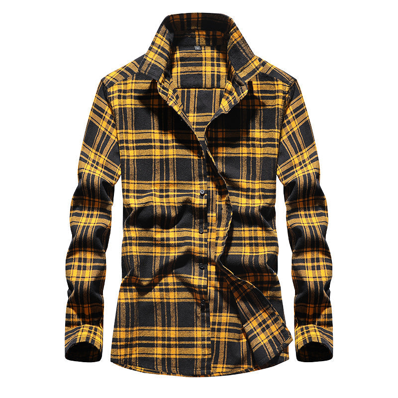 Men's Checked Flannel Shirt with Kent Collar and Full Button Placket