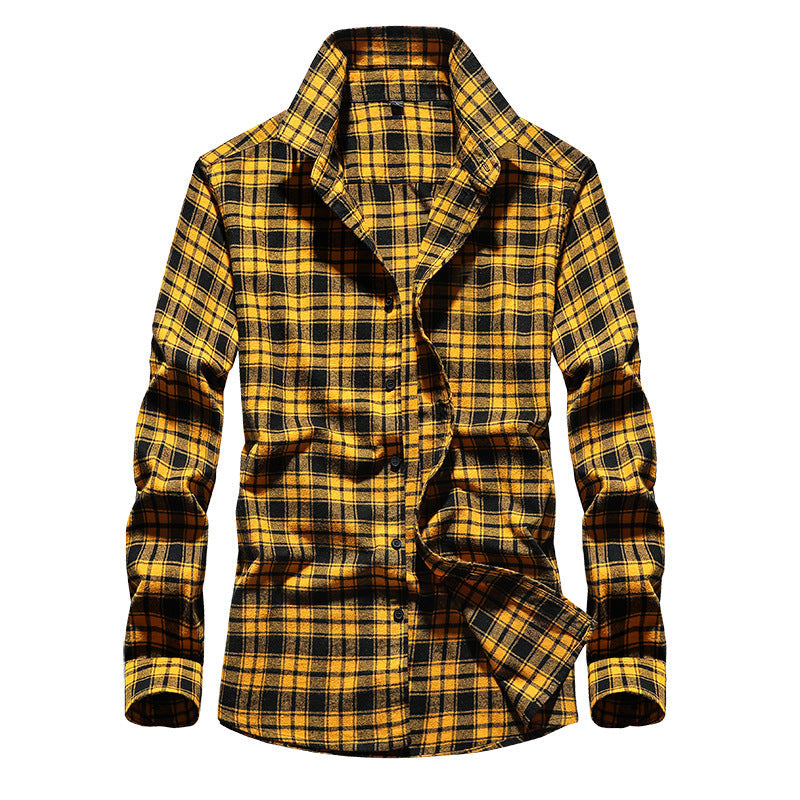 Men's Checked Flannel Shirt with Kent Collar and Full Button Placket