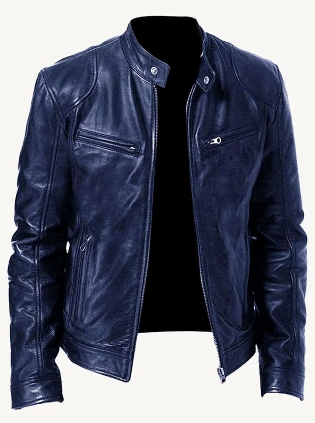 Men's Classic Moto-Inspired Zip-Up Faux Leather Jacket