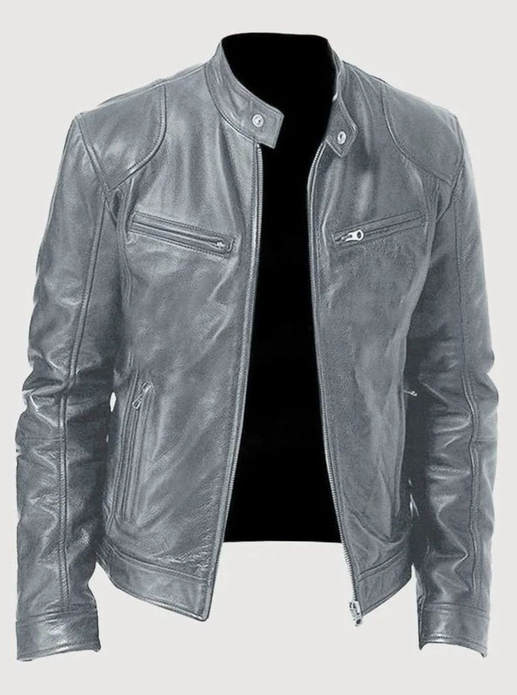 Men's Classic Moto-Inspired Zip-Up Faux Leather Jacket