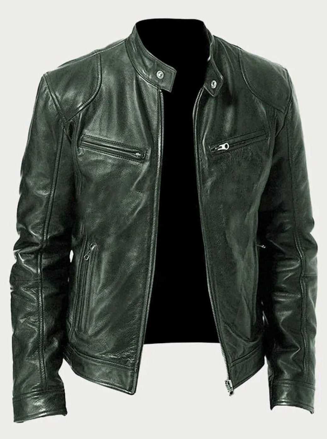 Men's Classic Moto-Inspired Zip-Up Faux Leather Jacket