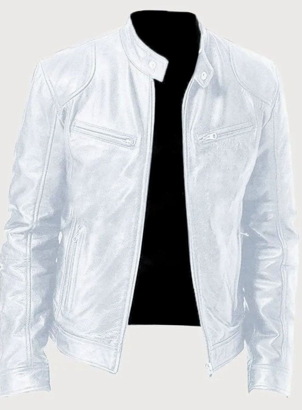 Men's Classic Moto-Inspired Zip-Up Faux Leather Jacket