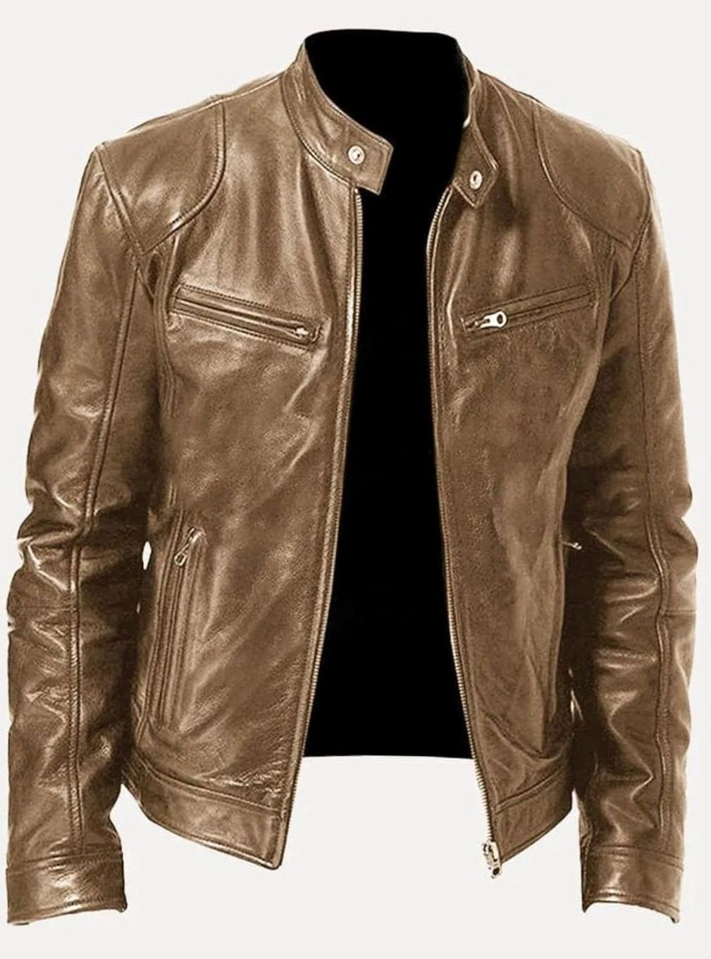 Men's Classic Moto-Inspired Zip-Up Faux Leather Jacket