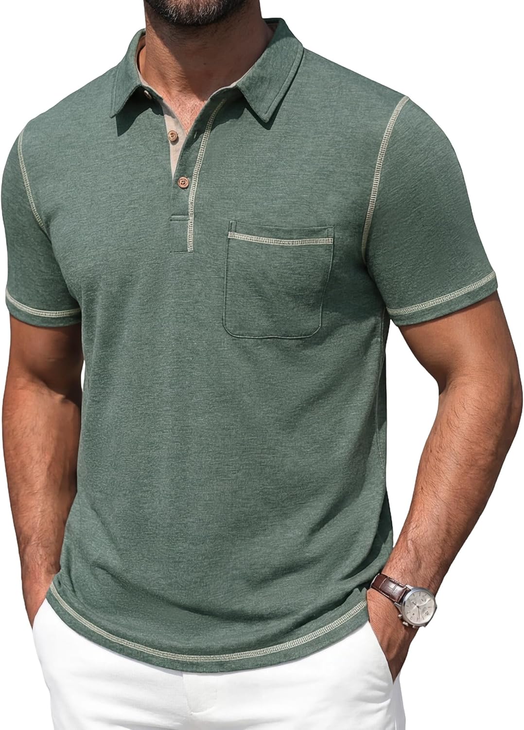 Men's Contrast Stitch Short-Sleeve Polo